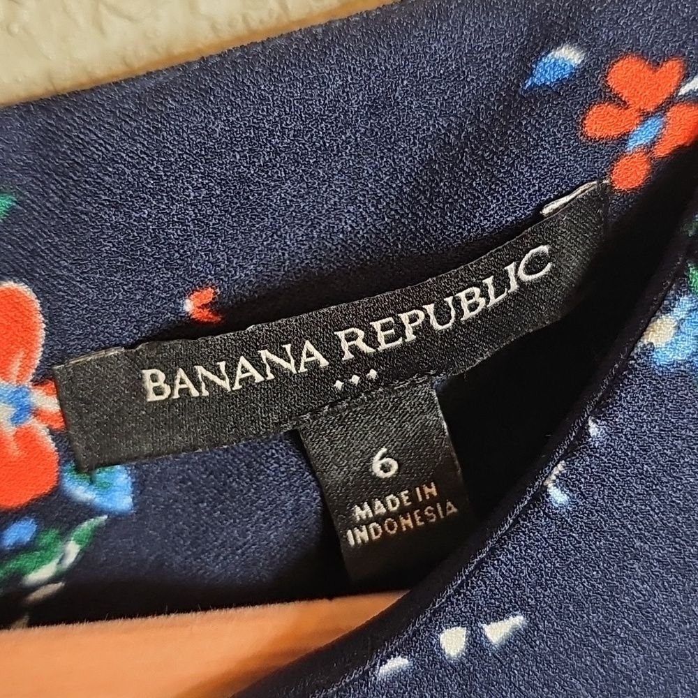 Banana Republic Navy Floral Print Tie Waist Fit N Flare Flutter Sleeve Dress 6 - Picture 4 of 7